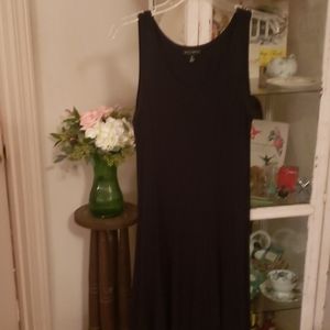 A just past the knee black rayon dress